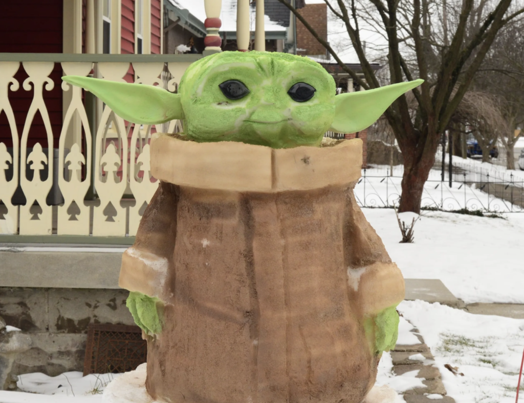 Snow sculpture of Yoda 