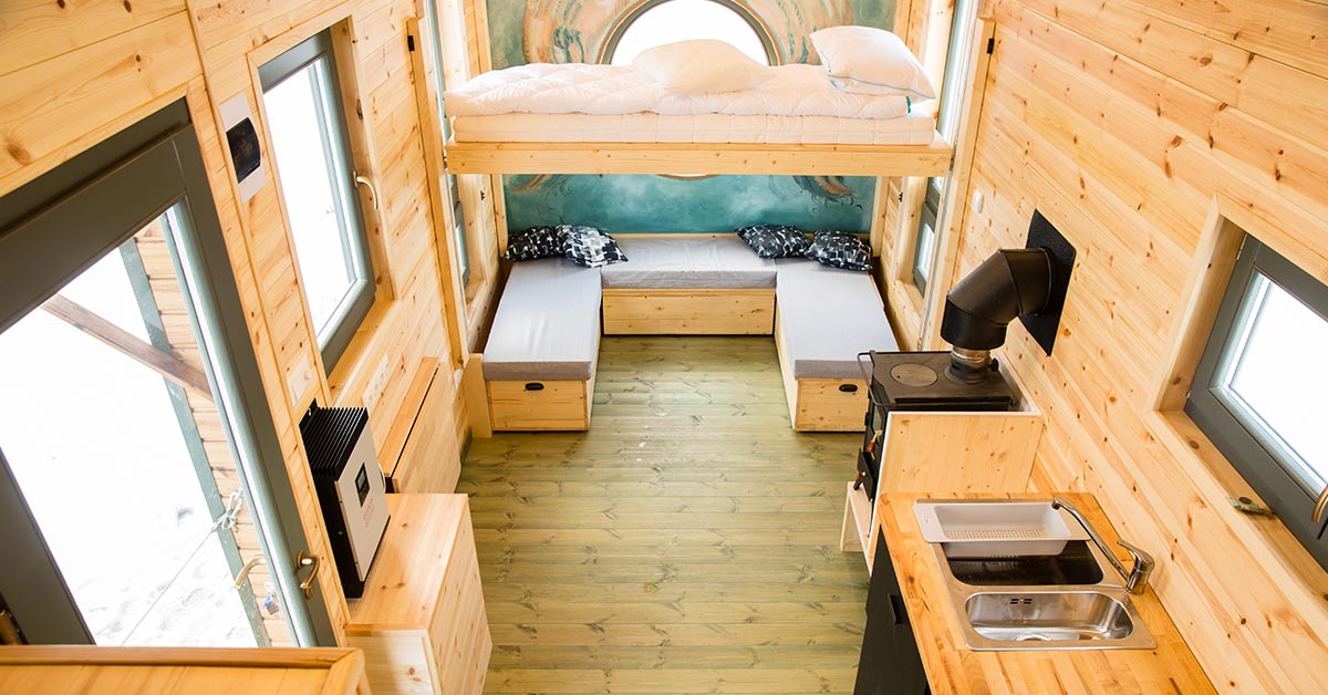 tiny home with rustic wodden walls