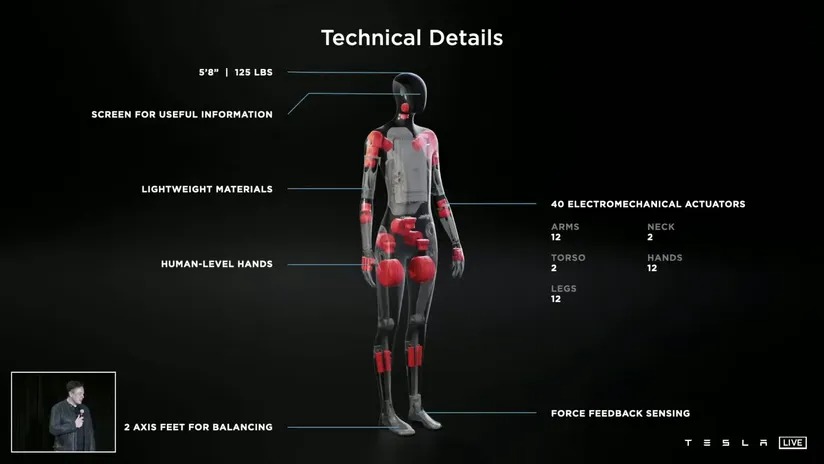 Technical details of the Teslabot