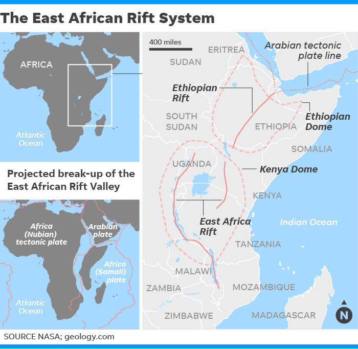 The East African Rift system. Source: NASA, geology.com