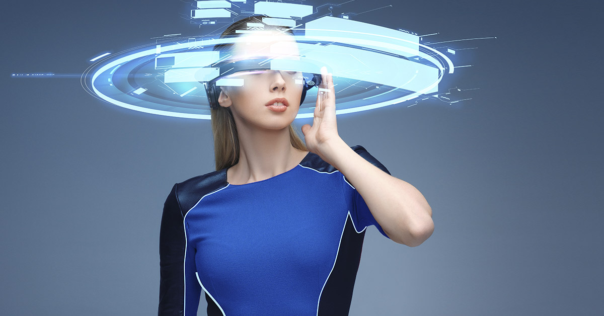 woman engaged in futuristic version of virtual reality