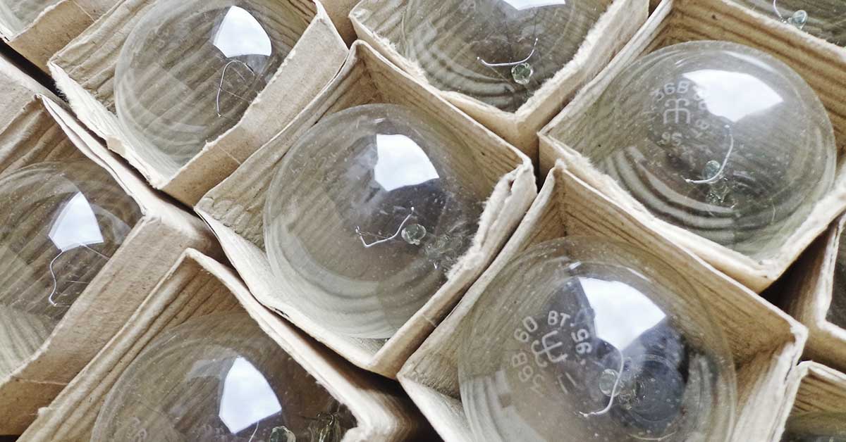 incandescent light bulbs stored in individual boxes